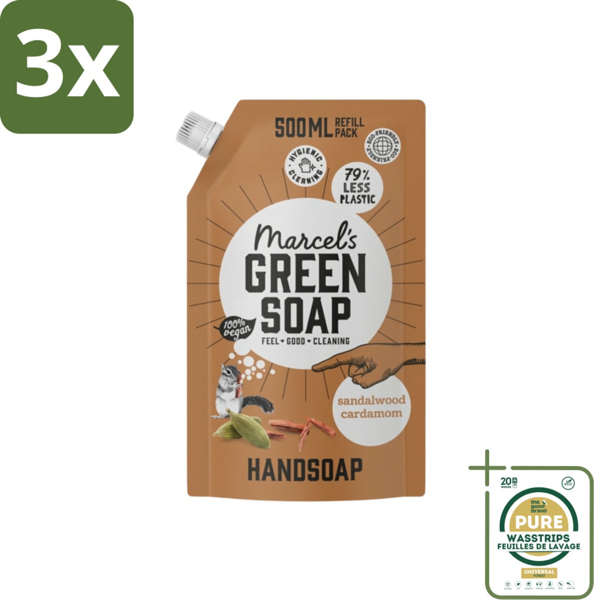3 x Marcel’s Green Soap – Allesreiniger Navulling – Sandelhout & Kardemom – 500 ml - Grootverpakking - Koffiezetapparaat