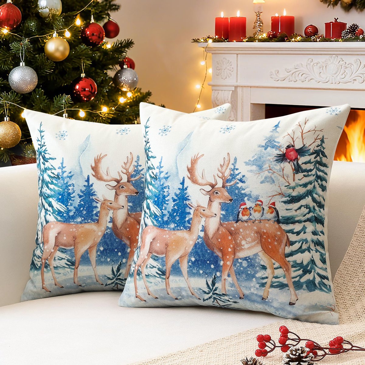 Unyqoos Set van twee decoratieve kerstkussenhoezen voor sfeervolle winterse inrichting Kerstmis