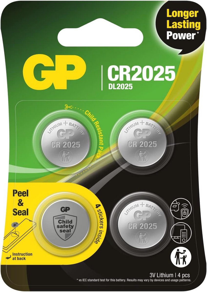 Set van 4 Lithium Knoopcellen CR2025 - Lange Levensduur 3V