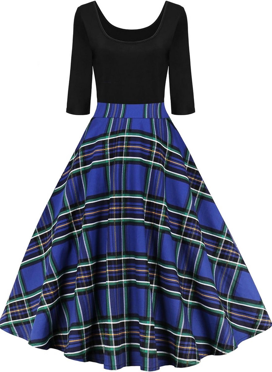 Dames Jurk Vintage Jaren 50 Rockabilly Stijl met Bloemenprint en 3/4 Mouwen