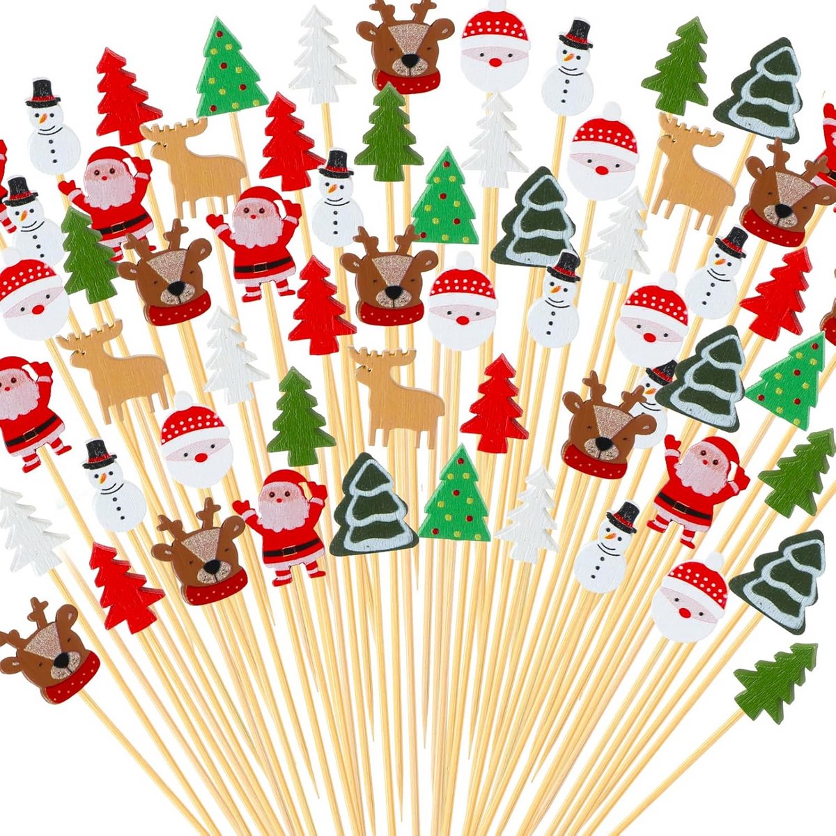 400x Houten Kerst Cocktailprikkers Bamboe Spiesjes Decoratie Drankjes en Hapjes