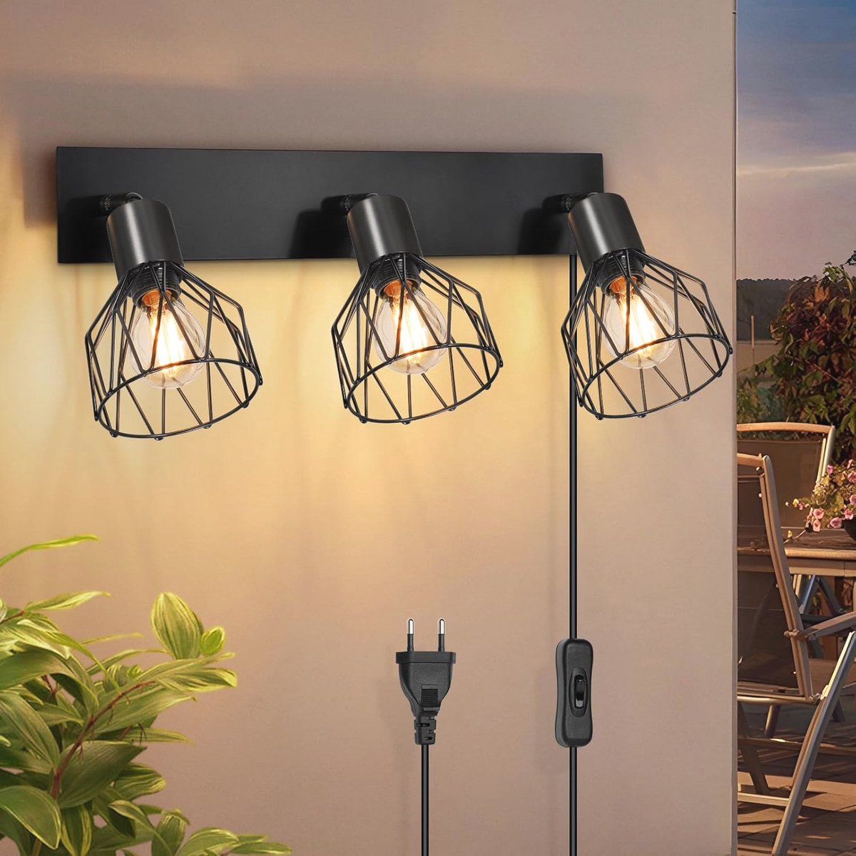 Wandlamp met Schakelaar en Stekker – Draaibare Wandlamp met 3 Vlammen voor Sfeervolle Verlichting