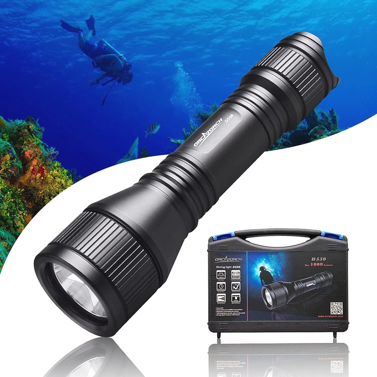 Duiklamp 1000 Lumen met Magneetschakelaar - IP68 Waterdichte Onderwaterlamp voor Duikers en Kreeftenvangen