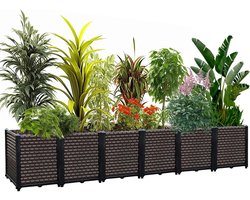 Grote Plantenbakken voor Buiten - Set van 6, Verhoogde Tuinbedden, Zelfwaterend, Met Poten, Rechthoekige Tuinbakken voor Planten, Bloemen en Groenten