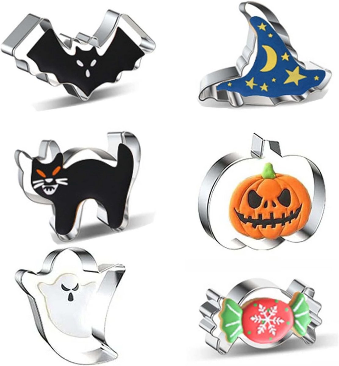 Halloween Uitsteekvormpjes Set van 6 - Vleermuis, Pompoen, Spin, Bezem, Geest en Doodskop
