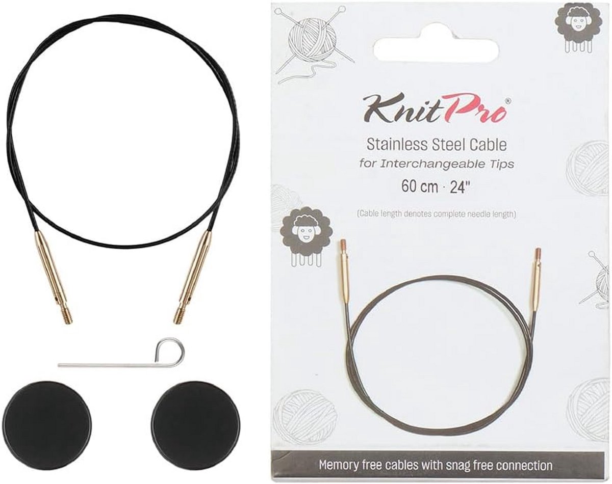 Roestvrij Stalen Vaste Verwisselbare Kabel voor 60cm Naald met Eindkappen en Kabel Sleutel - 1 Set