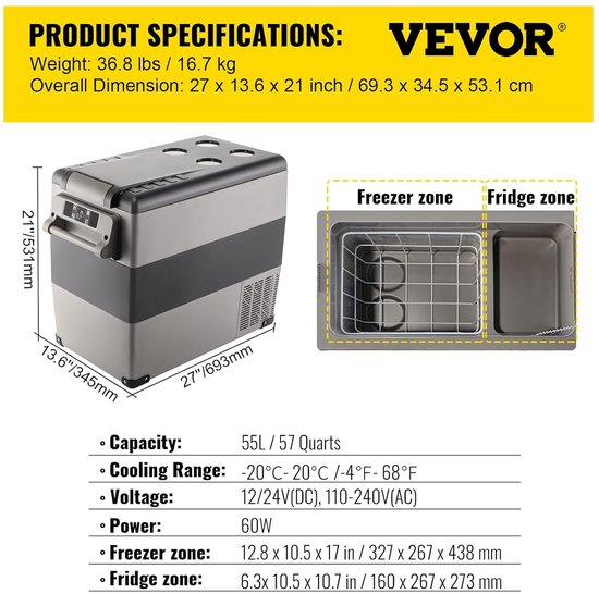Koelbox - Auto Koelbox - Friggo - Met Display en Verlichting - 55L - Zwart/Grijs - Met Wielen van KOEL — afbeelding 5