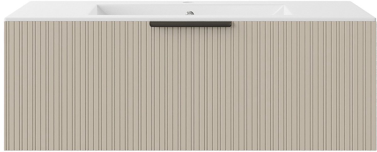 Vente-unique Zwevend badkamermeubel met ribbelstructuur en inbouwwastafel - Beige - 100 cm - PALIRO