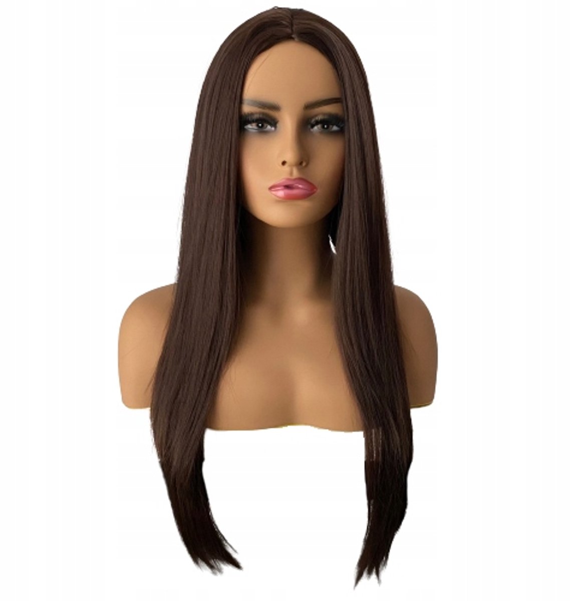 Lange bruine pruik met gratis haarnetje - Cosplay & Kostuum