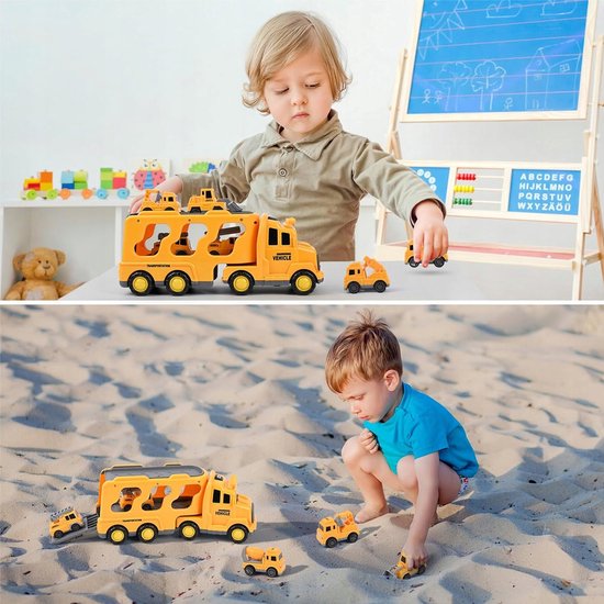 VATOS Transportwagen voor jongens van 3, 4, 5, 6, 7, 8 jaar, draagbare racewagen met 6 raceauto's, het beste cadeau voor kinderen