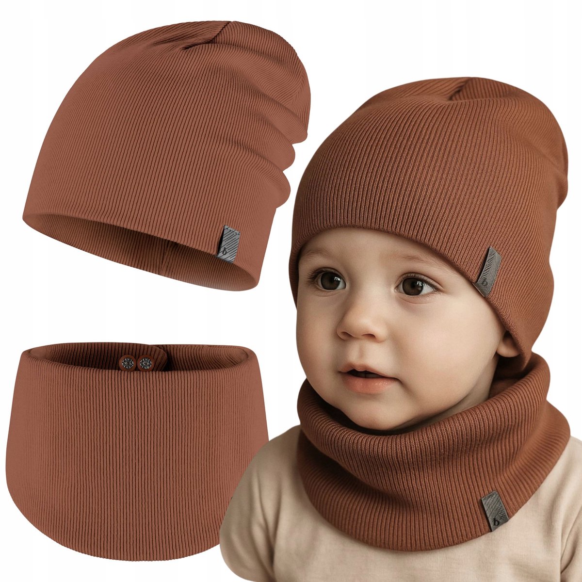 Babymuts met Sjaal - Katoen 46-50 cm - Kleur: Oranje