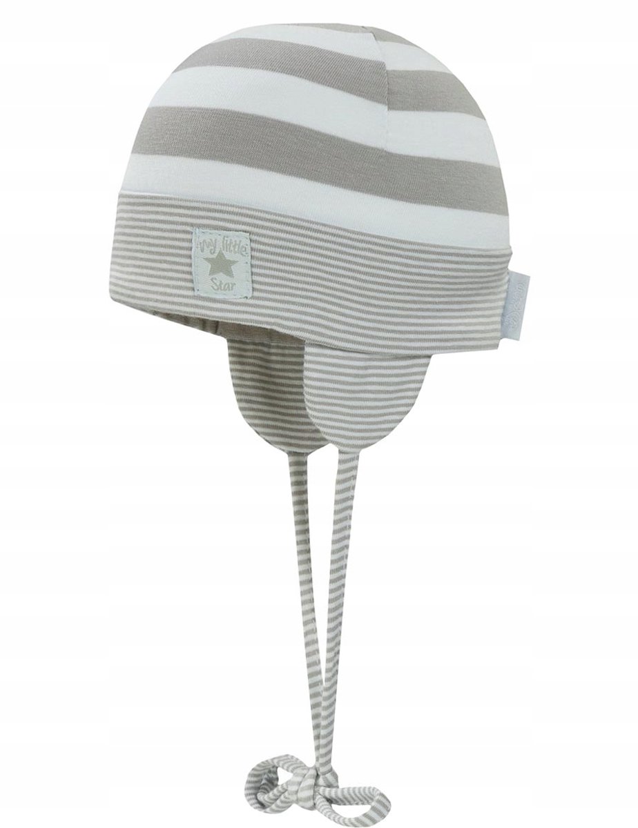 Döll Baby Muts met Oorflappen - Beige Gestreept - Maat 41