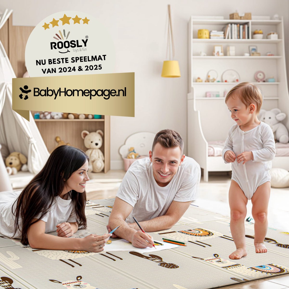 Roosly Speelmat Baby - Speelkleed Baby - Inclusief Opbergtas - babygym - kruipmat - playmat - Dubbelzijdig en opvouwbare Foam XPE 180 x 200 cm - speelgoed - Veilig & Zacht - model Llama – foto 6