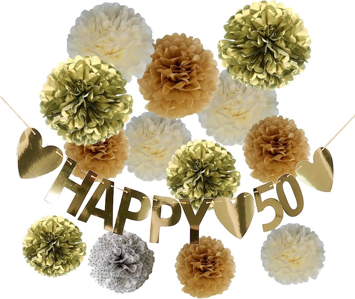 Gouden Pompons en Decoratie voor Bruiloften en Feestdagen, 13 Stuks