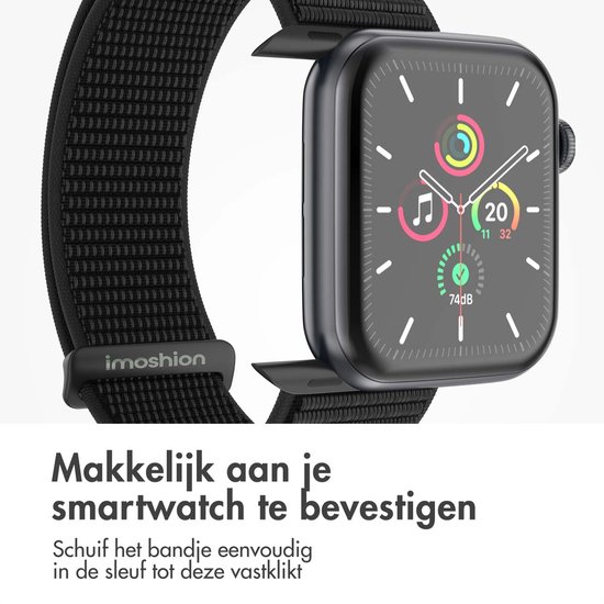 Nylon bandje - Geschikt voor Apple Watch 1, 2, 3, 4, 5, 6, 7, 8, 9, 10, 11, SE, Ultra (2 / 3) - 44/45/46/49 mm - Zwart