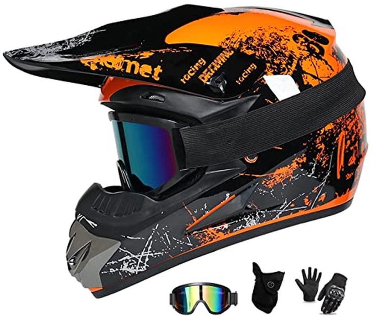 Volledige Gezicht MTB Helm in Groen en Oranje voor Kinderen - Beschikbaar in 4 Maten (S, M, L, XL)