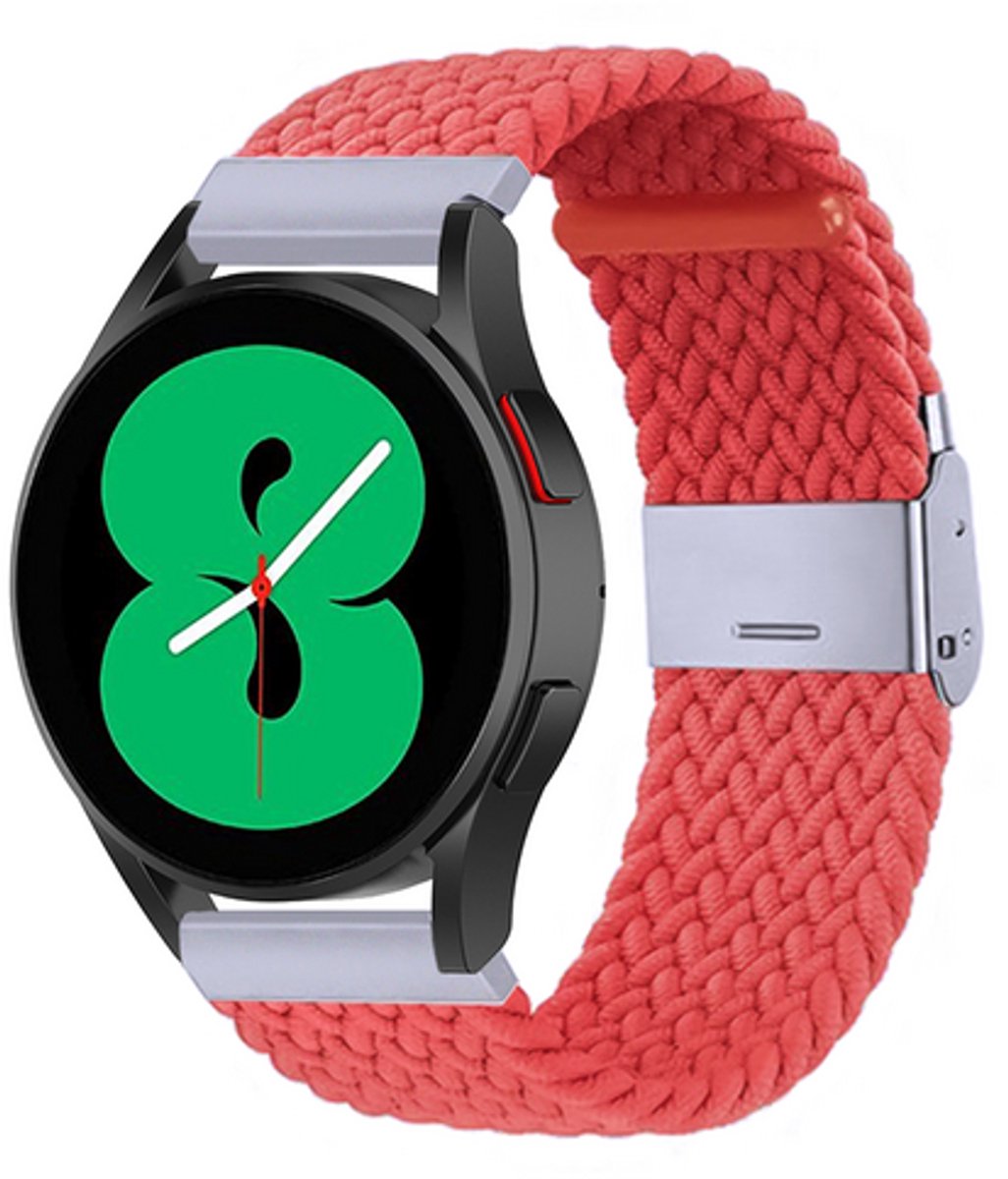 By Qubix - geschikt voor Huawei Watch 5 - 42mm - Braided nylon bandje - Lichtrood