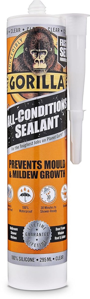 Gorilla Silicone afdichtingskit, Helder, 295ml, Voor binnen en buiten