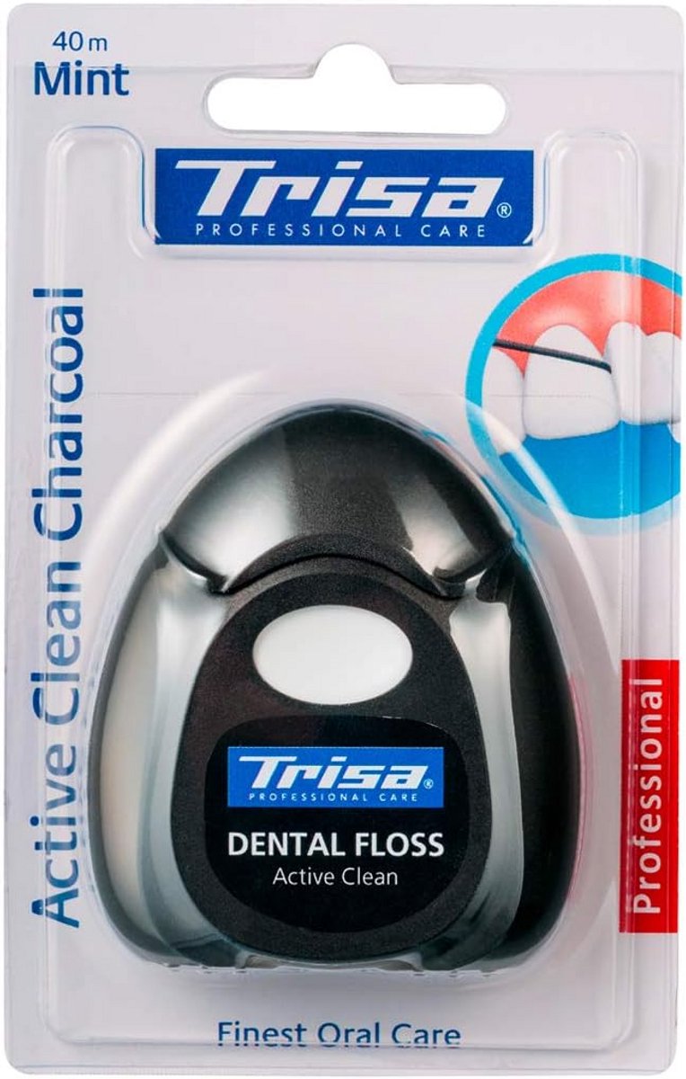 TRISA Active Clean Charcoal tandzijde gewaxt met munt en actieve kool 40 m