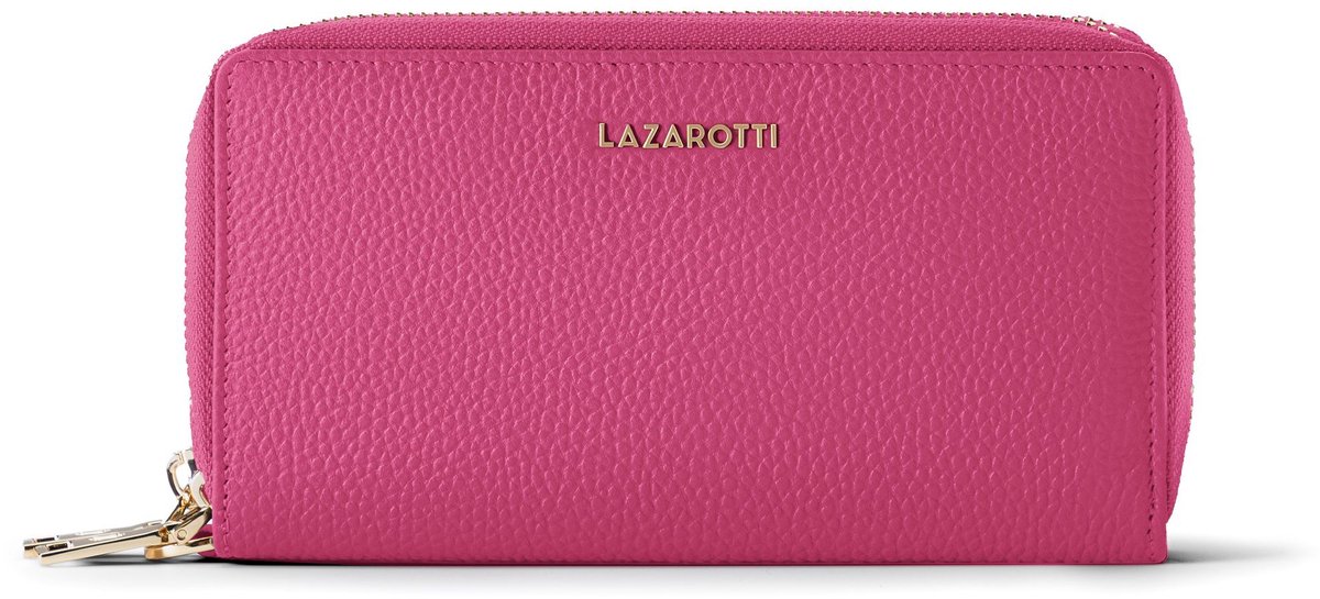 Lazarotti portemonnee Bologna Leather Double Zip Around Wallet Hot Pink roze