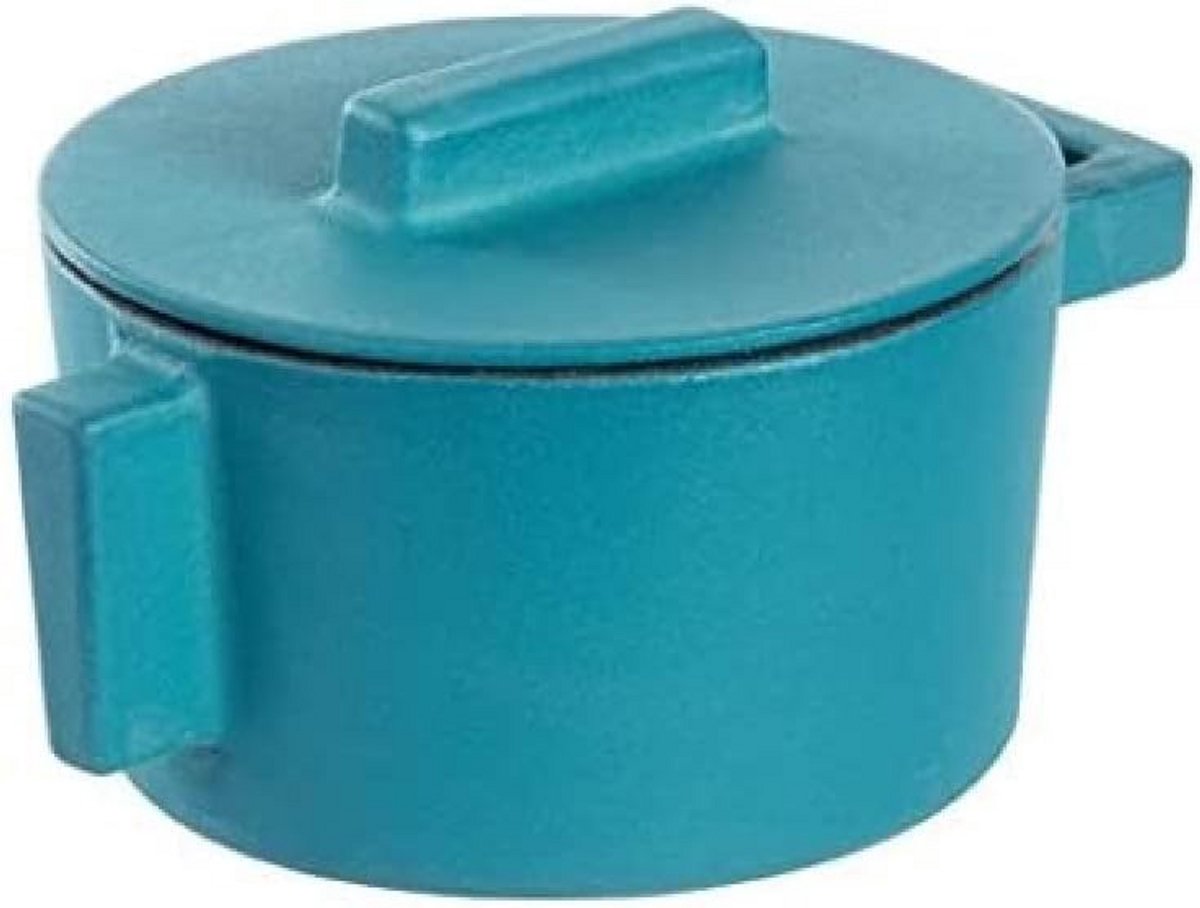 Gietijzeren Braadpan met Deksel - Lichtblauw - 10 cm - Geschikt voor Alle Warmtebronnen - Vaatwasmachinebestendig