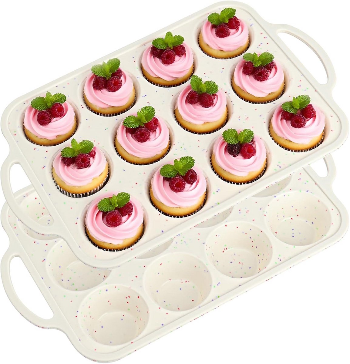 Siliconen Muffin Bakvorm 2 Stuks met Handvat Anti-aanbaklaag voor 12 Cupcakes