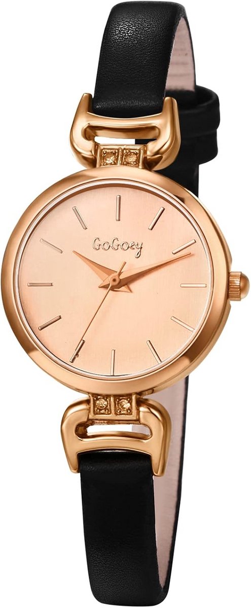 Vintage dameshorloge rond met strass leren band