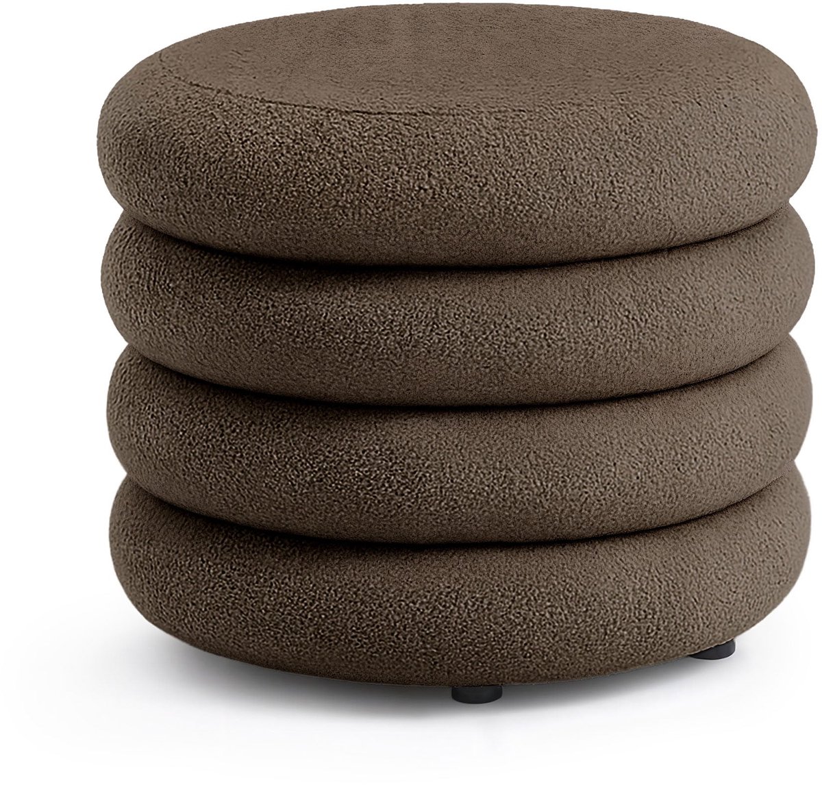 Pouf van Teddy Stof met Opbergruimte MOLLIS 55 cm / Gestoffeerde Poef / Ronde Poef / Woonkamerstoel / Opbergkruk Wonen / Bruin
