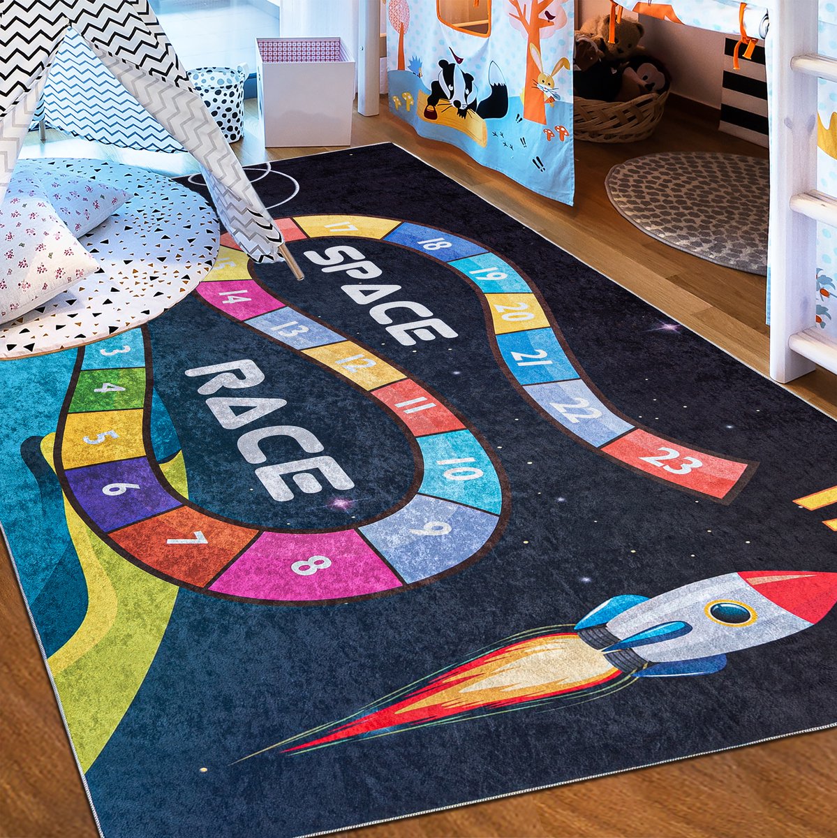 Kleed Kinderkamer 140x200cm - Racebaan Kosmos, Wasbaar