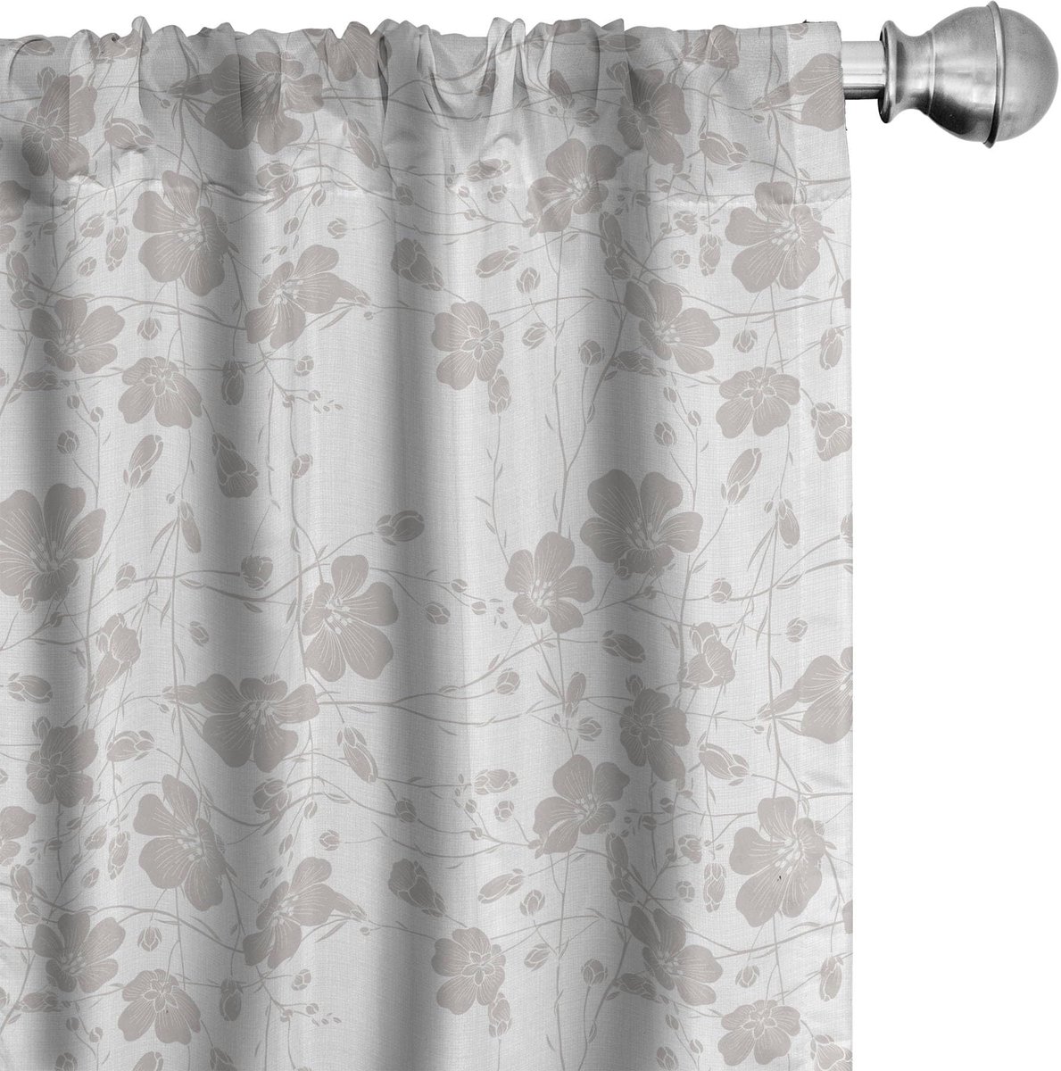 ABAKUHAUS Gordijnen – 2x75x175 cm – lichtgrijze mikrofaser, romantische bloemen Blassgrau