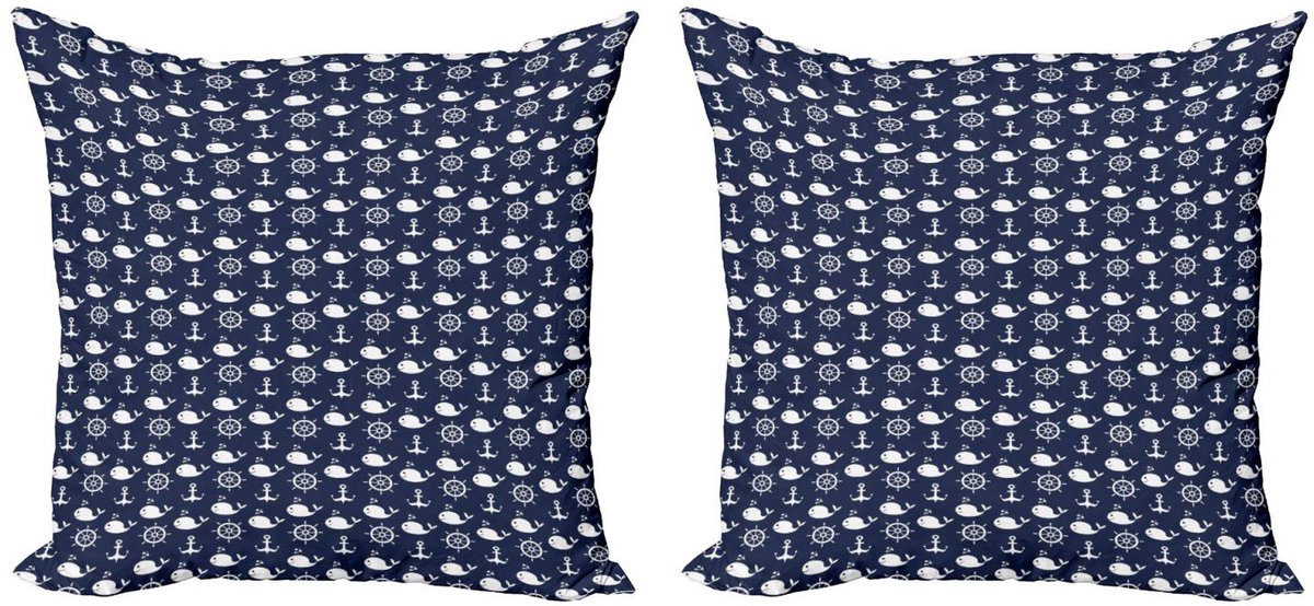 ABAKUHAUS marineblauw kussenhoes set 2x – dubbelzijdig print – marine-wit