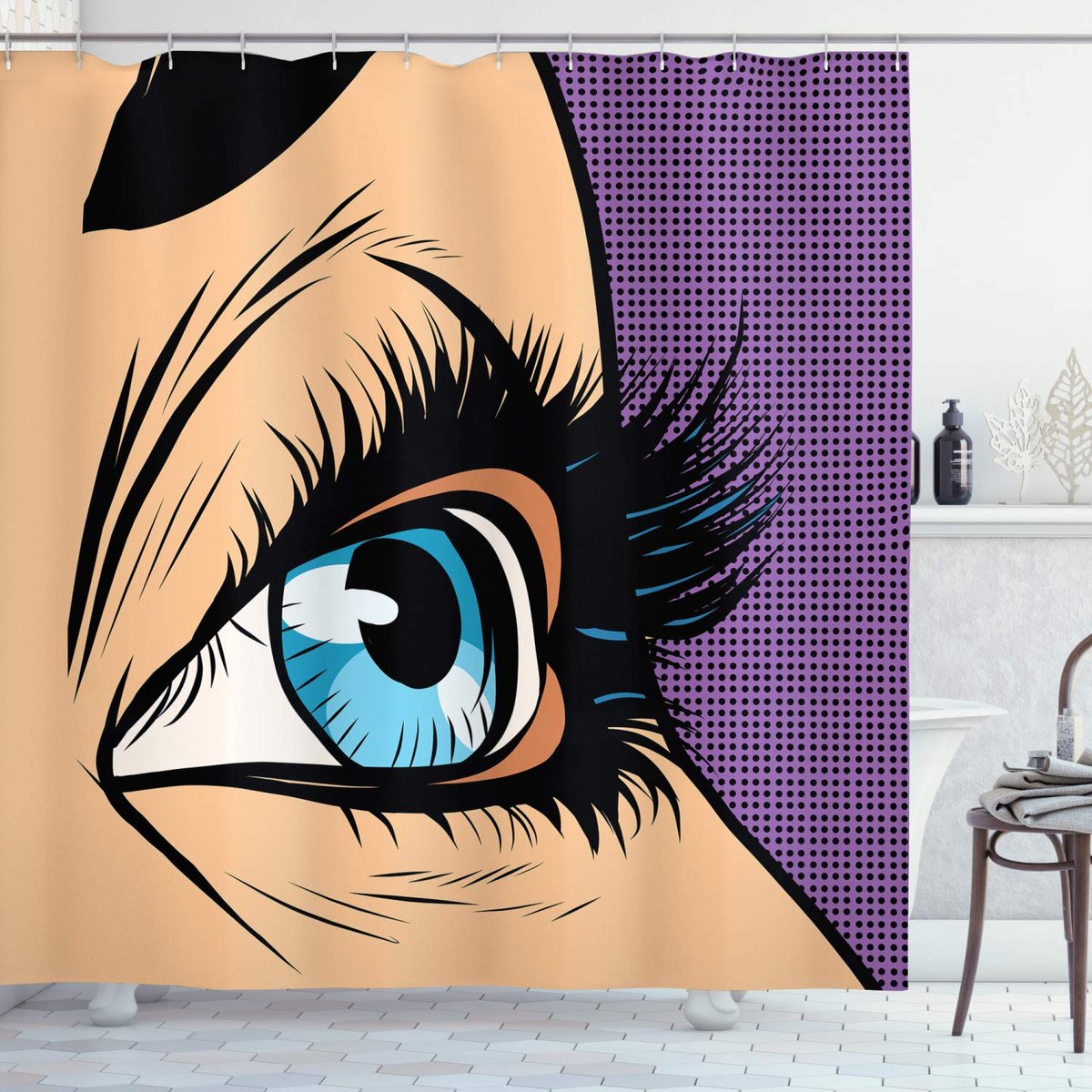ABAKUHAUS Douchegordijn – Oogappel Pop-Art Retro – 175x220 cm – lavendel beige en zwart