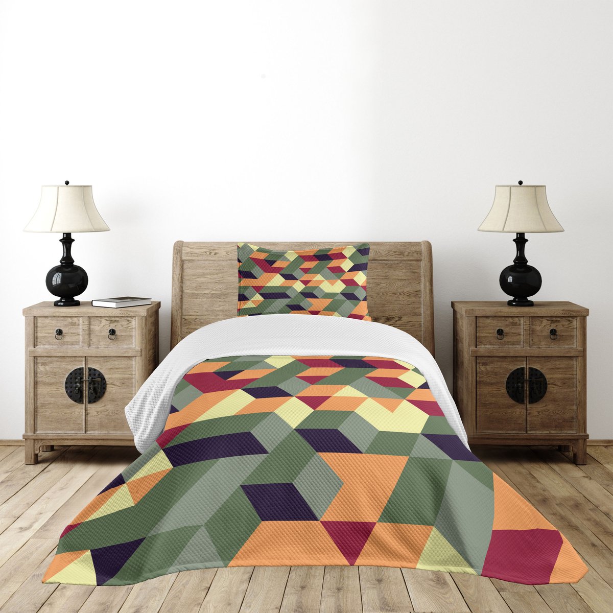 ABAKUHAUS Geometrische dagdeken – 170 x 220 cm – 2-delig set, veelkleurig