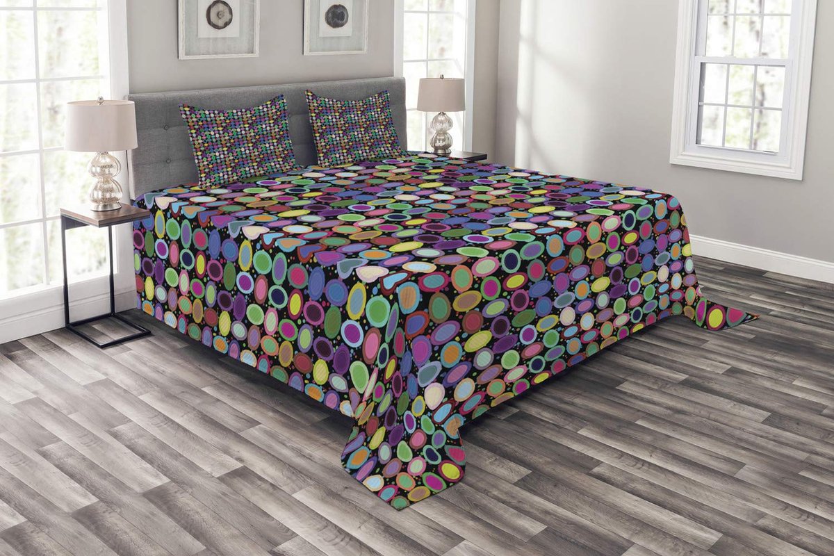 ABAKUHAUS Geometrische bedsprei-set – 220x220 cm – veelkleurig, 2 kussenhoezen