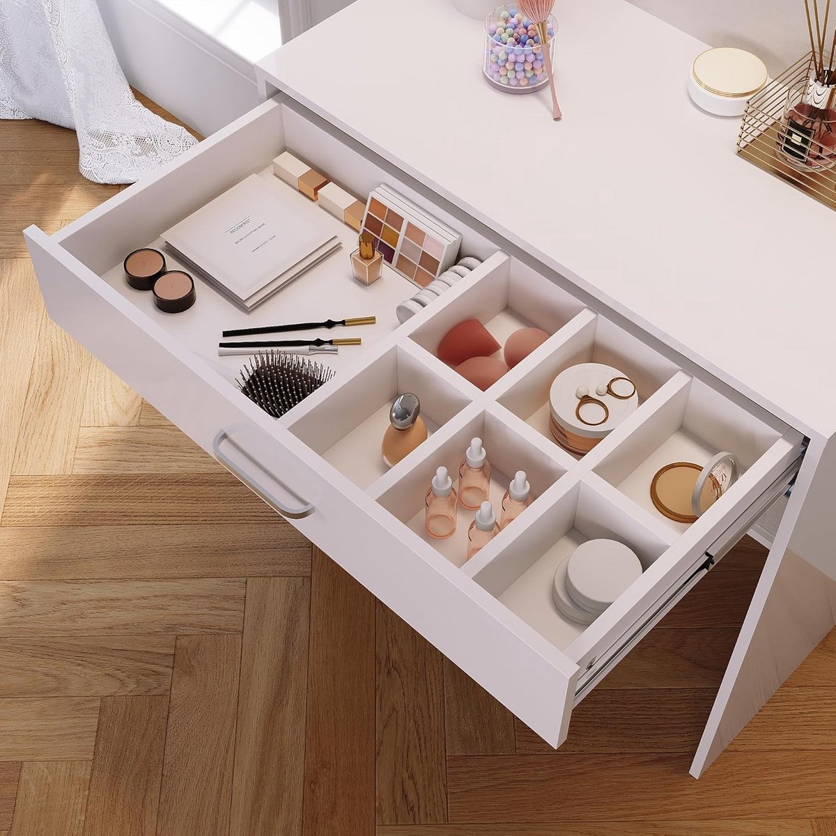 Make-uptafel met grote lade en opbergruimte - Wit, 80 x 40 x 77 cm
