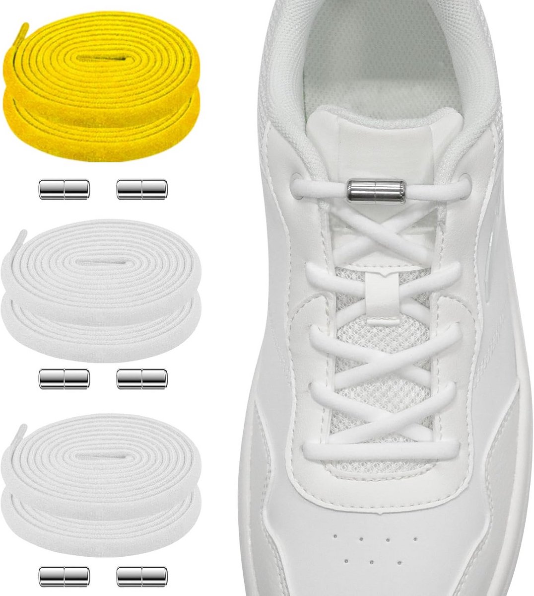 Elastische Schoenveters Zonder Knopen - 3 Paar met Metalen Capsule - Perfect voor Sneakers en Hardloopschoenen