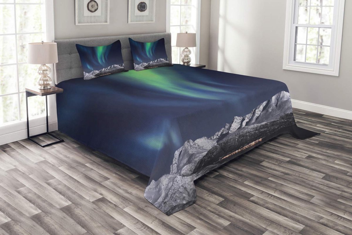 ABAKUHAUS Sprei-set – 264x220 cm – Groen/Donkerblauw – Sprei + 2 kussens