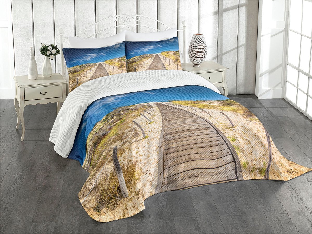 ABAKUHAUS Strandbedsprei-Set – 3-delig – 264×220 cm – crème-blauw