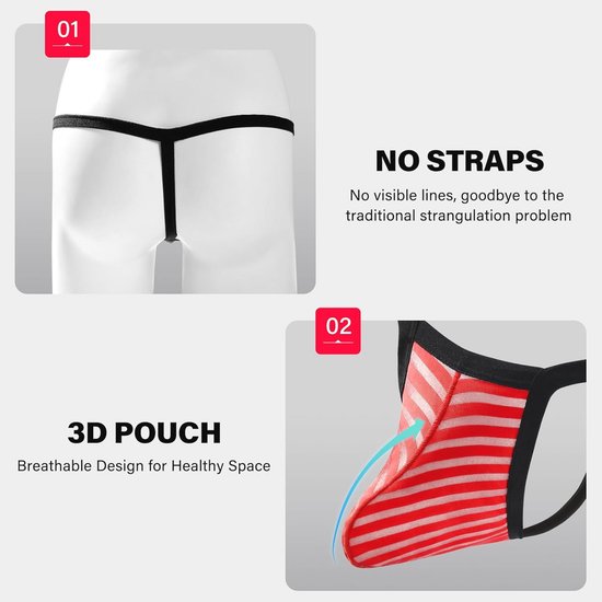 comeondear String Voor Heren Sexy G-String Tanga String Man Transparant Ondergoed Luipaardprint/Kant Lage Taille Ondergoed Sexy Wit,S