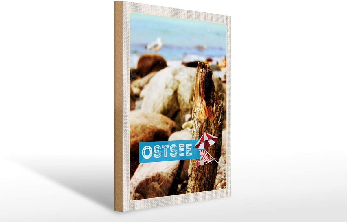 Femer Holzschild Reise 30x40cm Ostsee Strand Steine Natur Meer Urlaub
