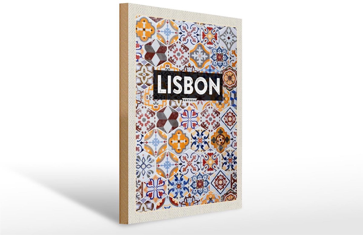Femer Holzschild Reise 30x40cm Lisbon Portugal Mosaik Kunst