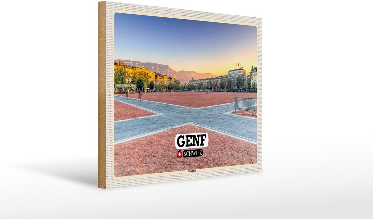 Holzschild Reise Genf Schweiz Plainpalais Platz 40x30cm