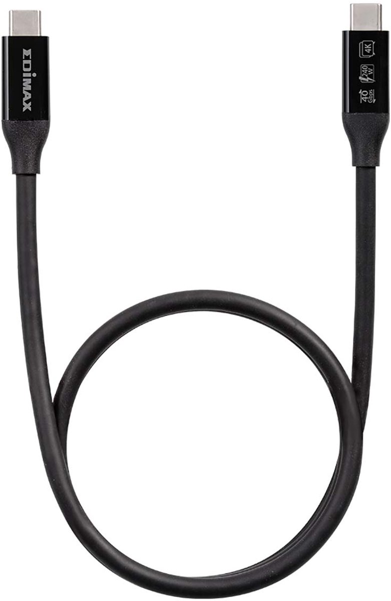 Edimax, USB4 / Thunderbolt 3 USB-C naar USB-C 40Gbps kabel 1m, Zwart
