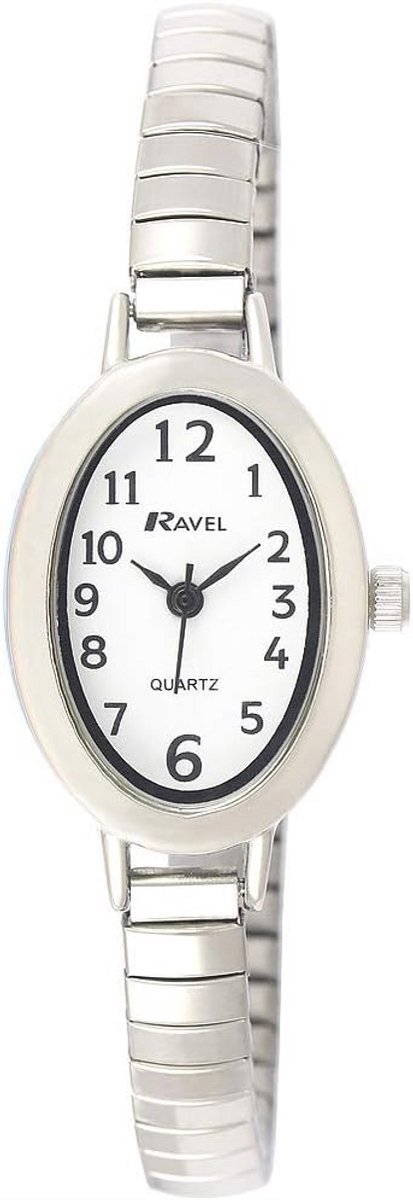 Kleine Ovale Cocktail Horloge voor Dames met Rekbare RVS Horlogeband