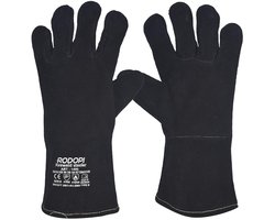 RODOPI FIREWELD-Steeler Lashandschoenen, zwart, 1-10 paar, gevoerd rundleer, werkhandschoenen voor dames en heren, maat 8-11 | EN 12477 type A, EN 388, EN 407 | hittebestendig, slijtvast