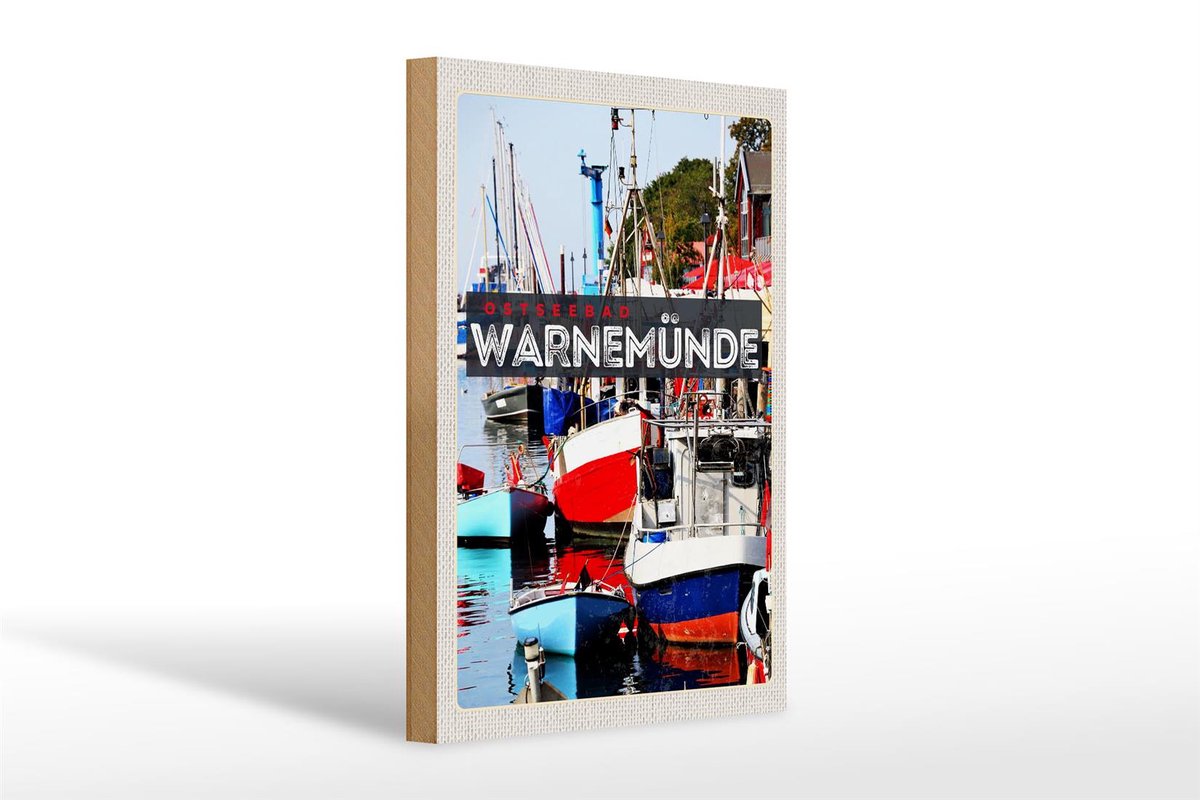 Holzschild Reise 20x30cm Warnemünde Ostseebad Schiffe Boot