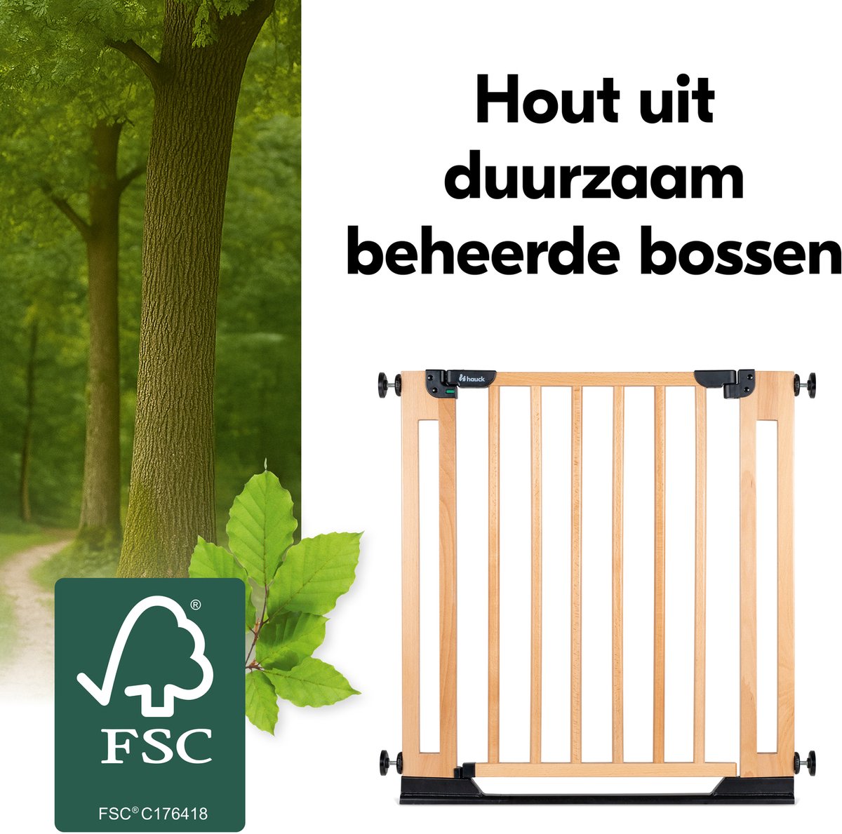 hauck Clear Step Easyclose Eco - Stevig deur en traphekje van beukenhout - Beech – foto 5