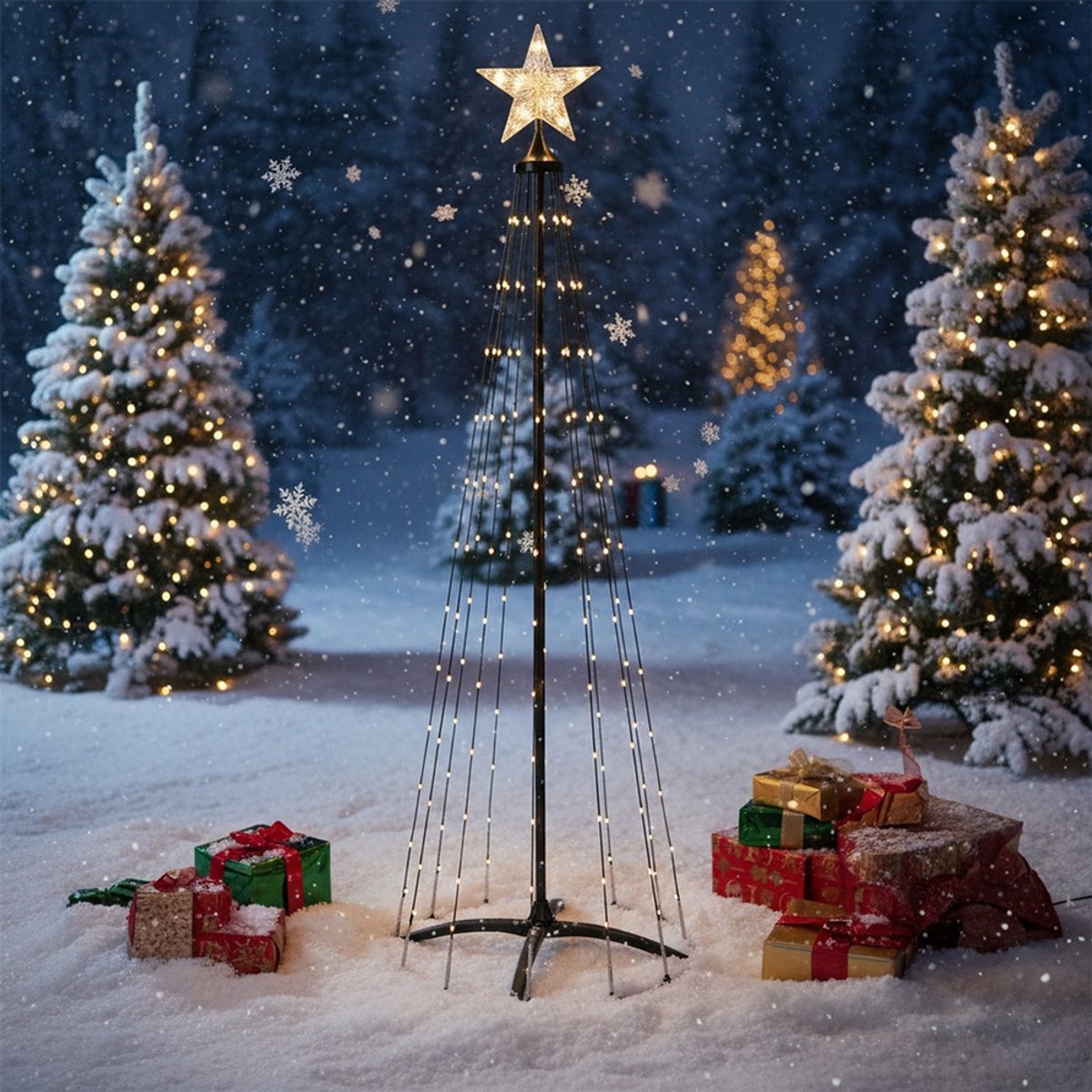 ECD Germany LED kerstboom 210 cm voor buiten 370 warm witte LED lampjes dimbaar met timer 9 lichtstanden met afstandsbediening ster metalen lichtpiramide weerbestendig tuin kerstdecoratie kegelvormige lichtboom kerstverlichting feestdecoratie – foto 4