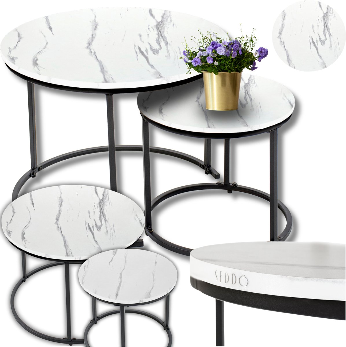 SEDDŌ - Industriële Ronde Koffietafels Set - Ø60/40 cm - Modern Design - MDF en Metaal