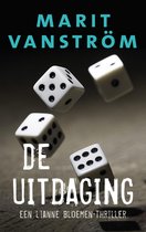 Boekomslag van 'De Uitdaging' met drie witte dobbelstenen in de lucht. Titel in turquoise en wit.